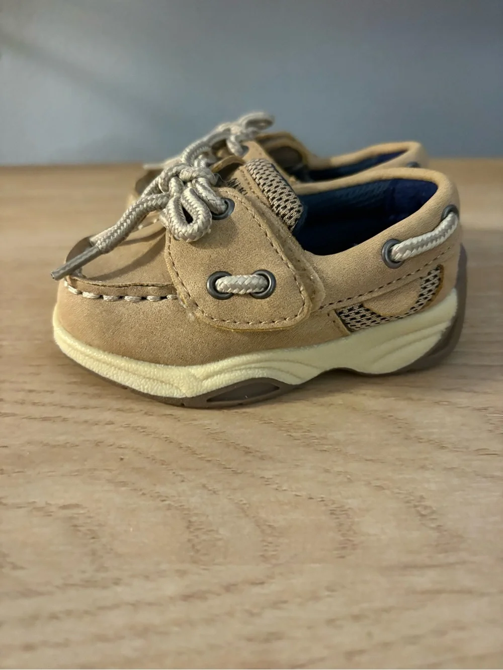 Aloha Island Toddler Boat Shoes in Tan with Navy Insole